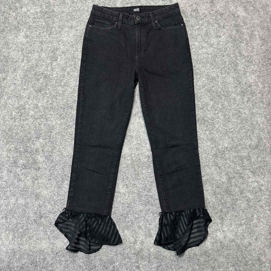 Paige Hoxton Straight Ankle Women's Ruffled Hem Flared Jeans Size 26P Black