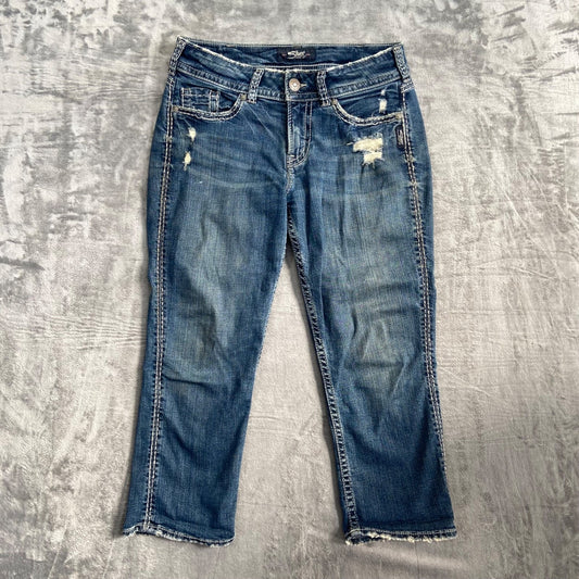 Silver Women's Suki Capri Jeans Size 30 Blue Distressed