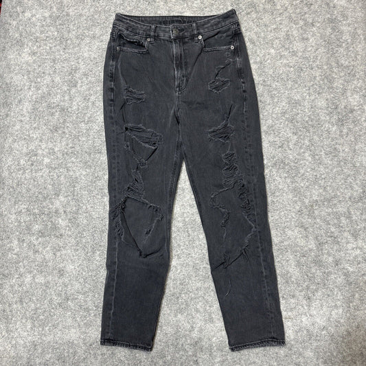 American Eagle Comfort Stretch Waistband Women's Distressed Mom Jeans Sz 6 Black