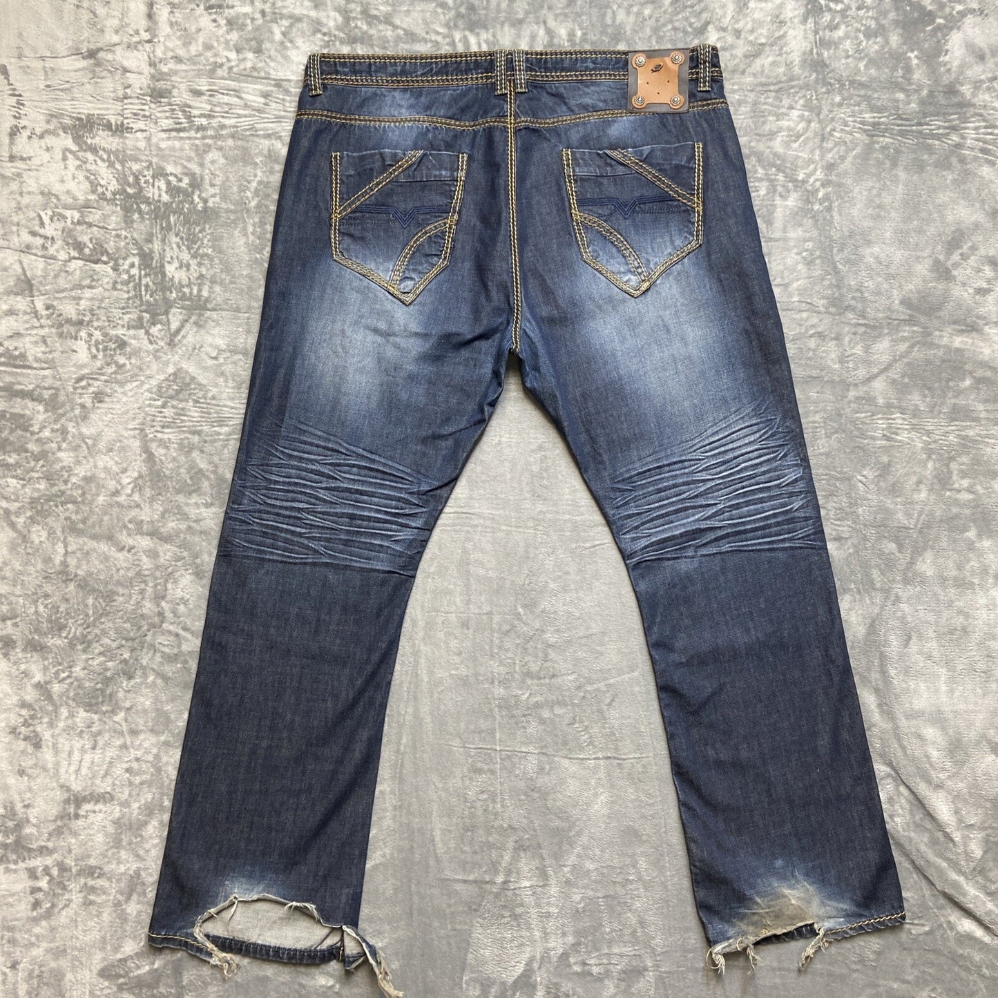 Lanzinno Jeans Men’s Size 46 Denim Blue Dark Wash Distressed