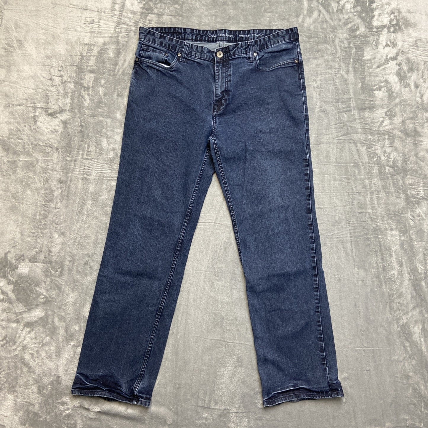 Calvin Klein Straight Jeans Men's Size 38x32 Dark Wash Blue Denim