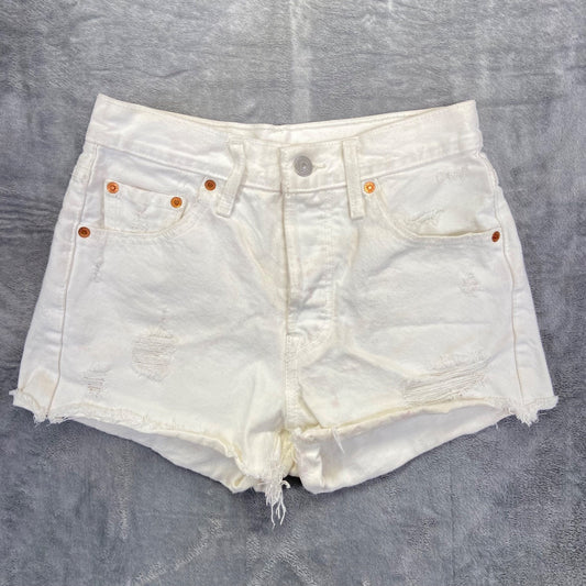 Levi's 501 Distressed Cutoff Denim Shorts Women Sz 25 White 100% Cotton MSRP $70