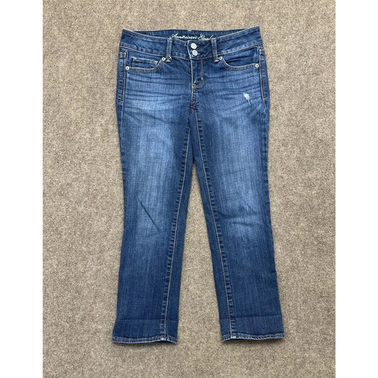 American Eagle Artist Stretch Women's Straight Jeans Size 2 R Blue Dark Wash