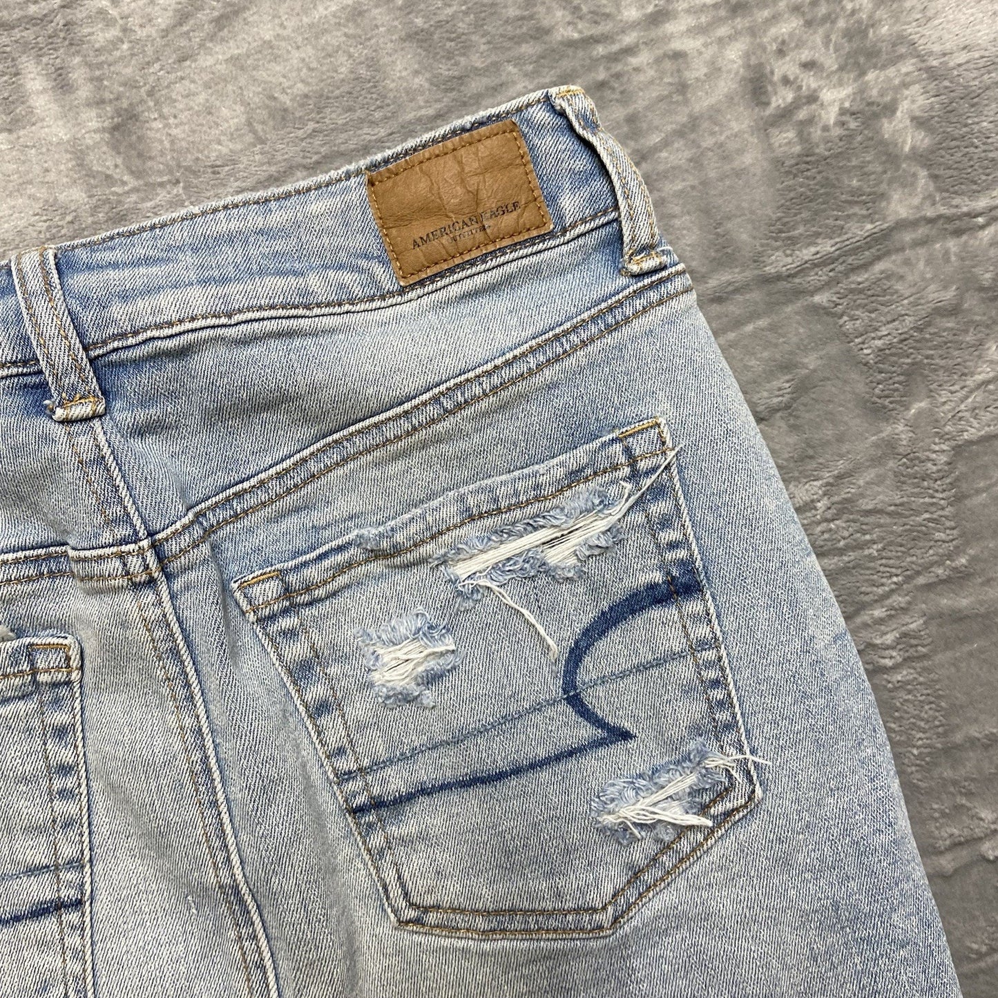American Eagle Distressed Hi Rise Mini Skirt Women Size 2 R Blue Denim