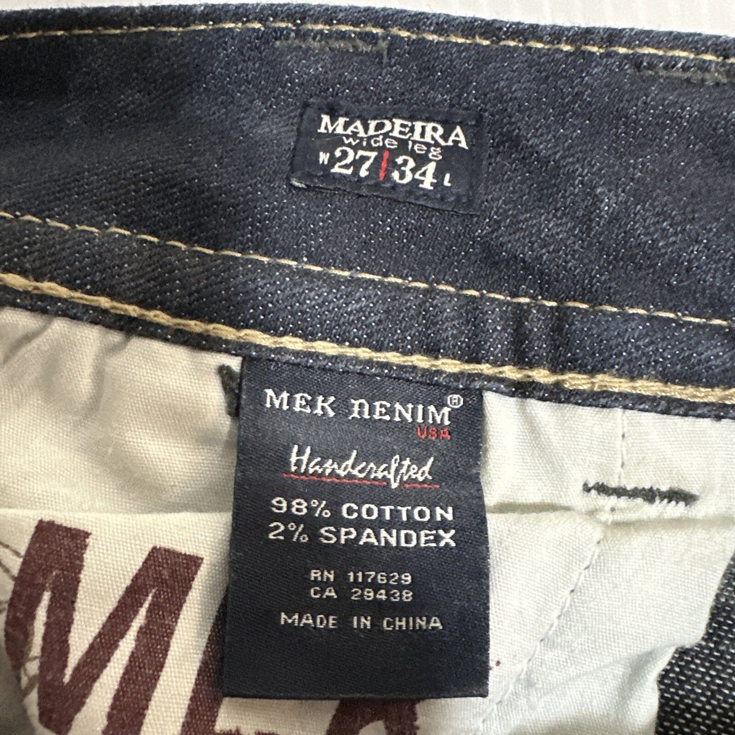 Mek Denim Jeans Women’s 27x34 Madeira Wide Leg Flare Blue Dark Wash