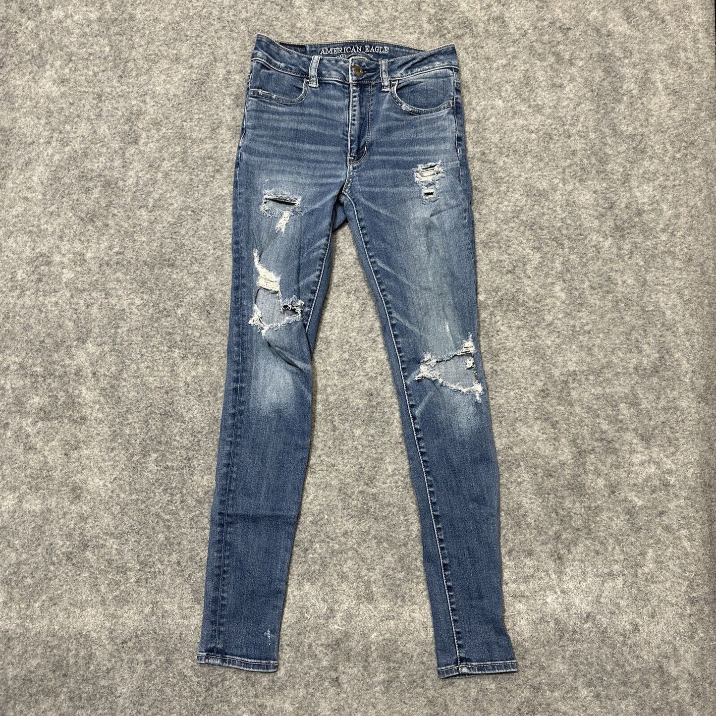 American Eagle Super Stretch Women's Distressed Hi Rise Jegging Size 0 Blue