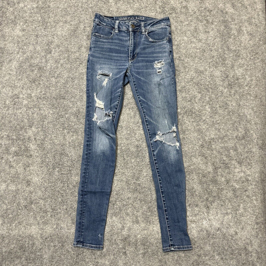 American Eagle Super Stretch Women's Distressed Hi Rise Jegging Size 0 Blue