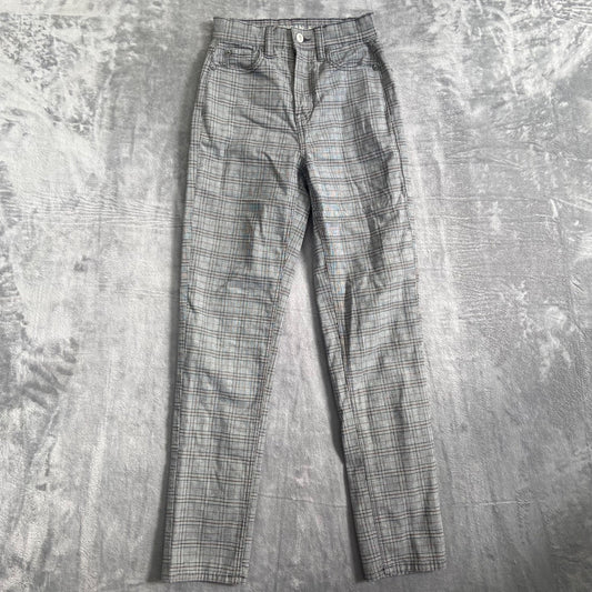 American Eagle Plaid Stretch Pants Women's Size 000 Gray Cotton Blend