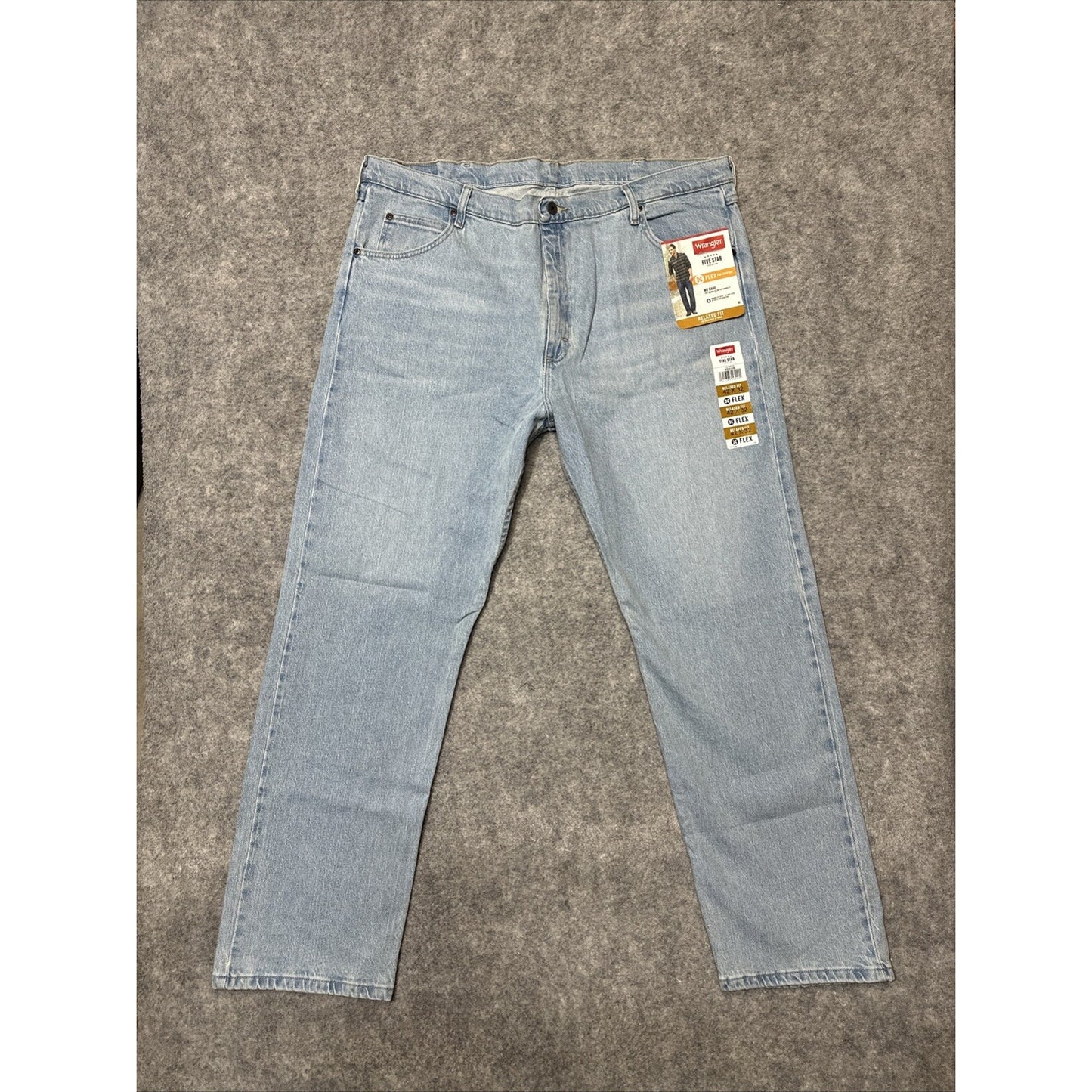 New Wrangler Five Star Premium Relaxed Fit Flex Men's Straight Jeans size 42x32