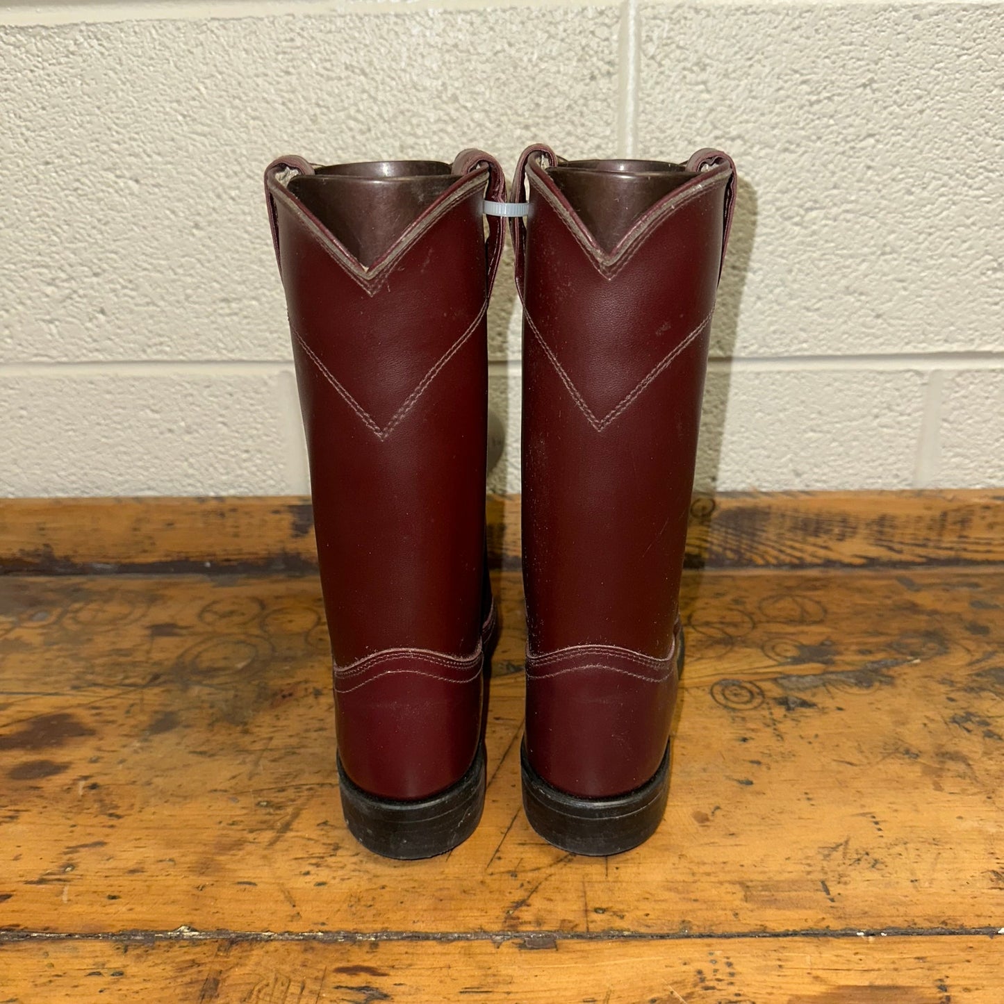 New Diamond J Deadstock Western Riding Boots Men's Size 6 Red Maroon Leather