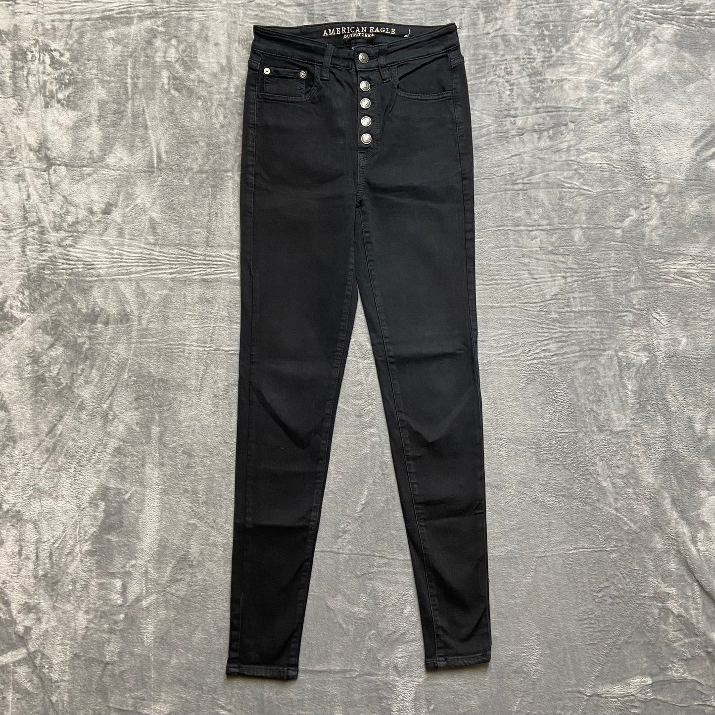 American Eagle Super Stretch Hi-Rise Jegging Women's Sz X Black Denim Button-Fly