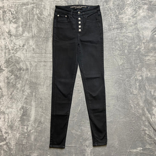 American Eagle Super Stretch Hi-Rise Jegging Women's Sz X Black Denim Button-Fly