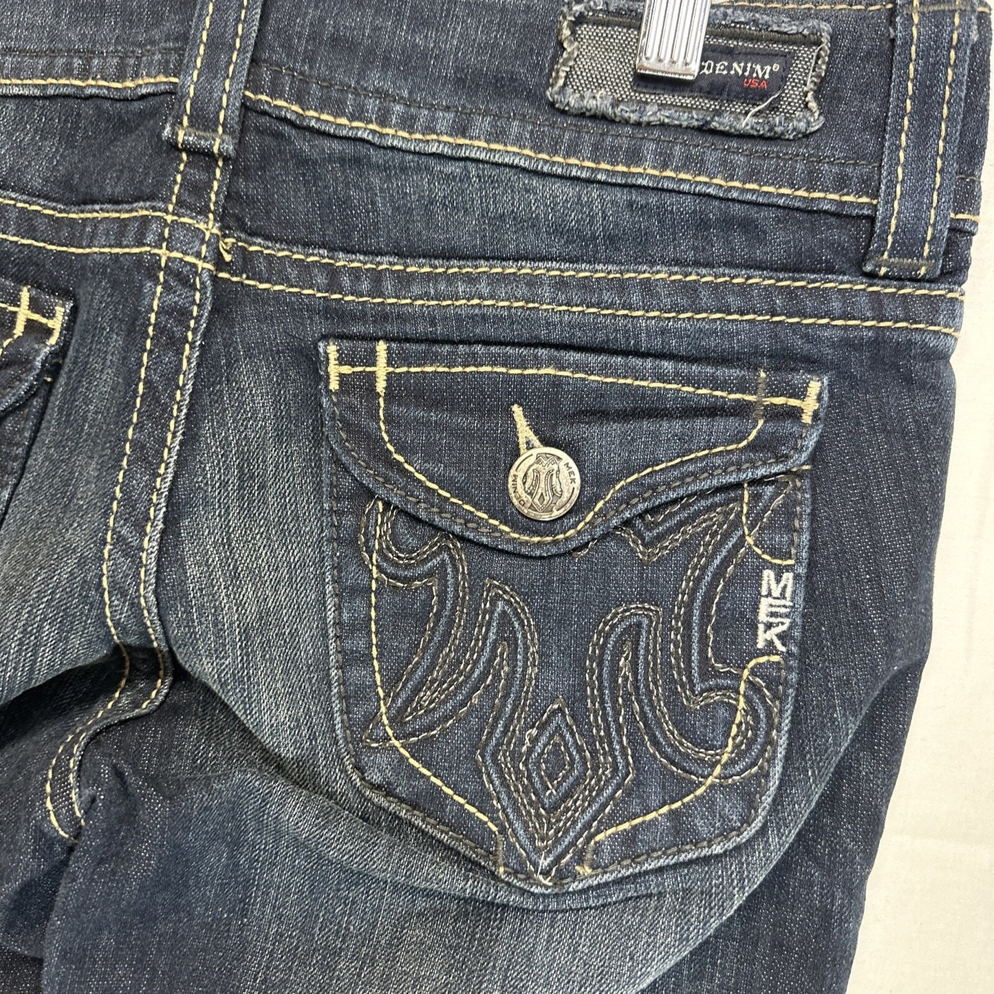 Mek Denim Jeans Women’s 27x34 Madeira Wide Leg Flare Blue Dark Wash
