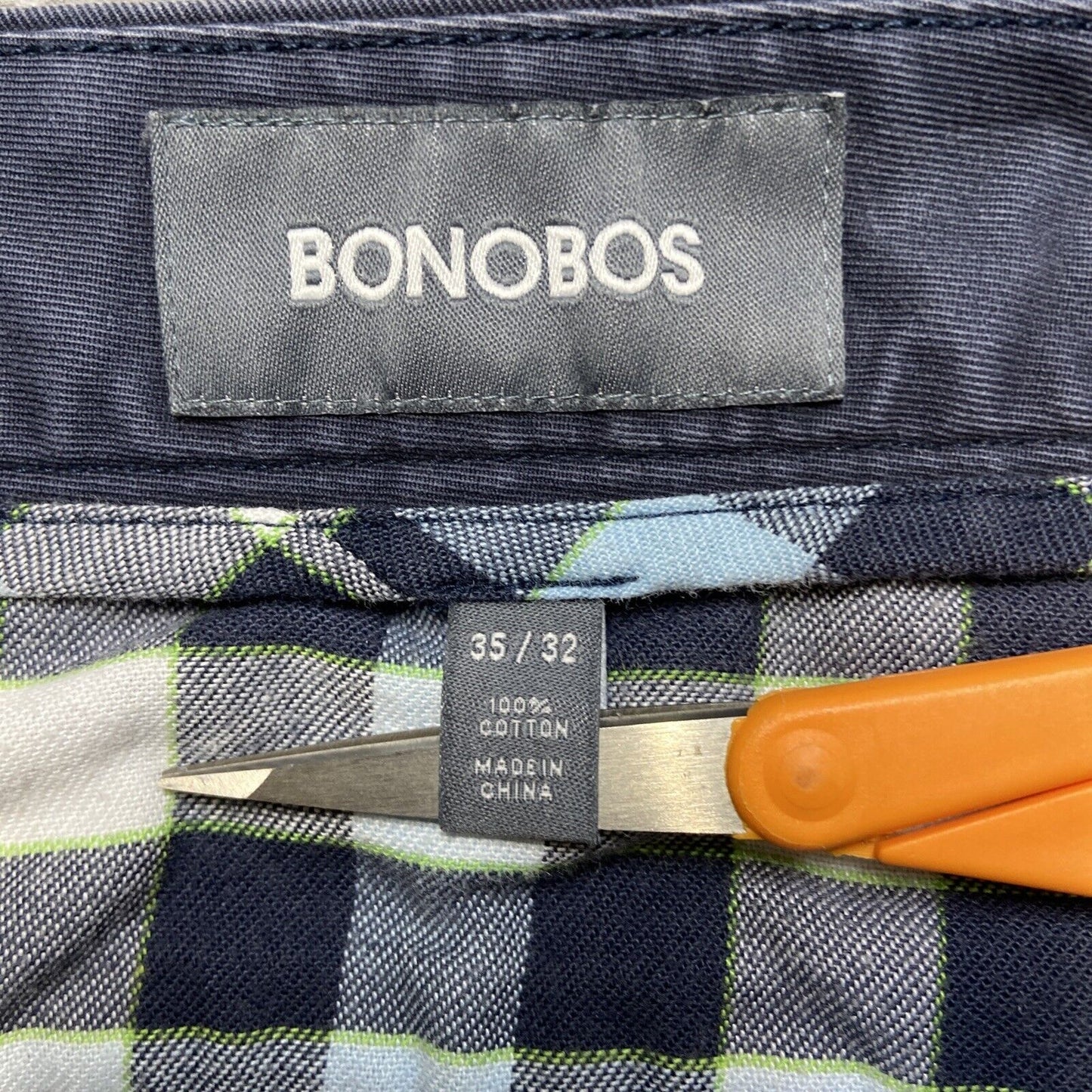 Bonobos Straight Chino Pants Men's Size 35x32 Dark Blue Pants *Bleach Mark*