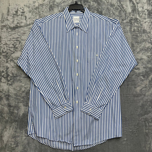 Saks Fifth Avenue Men's Pinstripe Button Down Dress Shirt Size Large Blue White