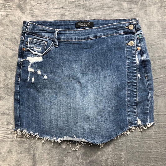 Judy Blue Skort Distressed Women's Size L Blue Denim Stretch 90s Y2K