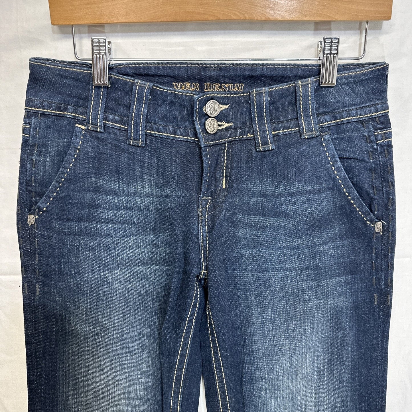Mek Denim Jeans Women’s 27x34 Madeira Wide Leg Flare Blue Dark Wash