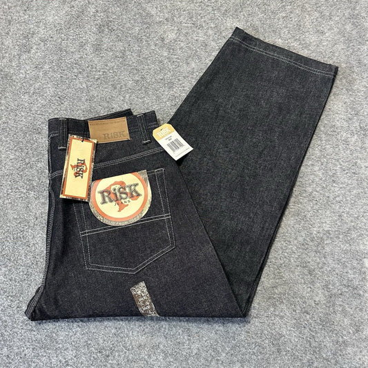 Vintage New RISK Relaxed Straight Jeans Men's Size 34 Black Denim 100% Cotton