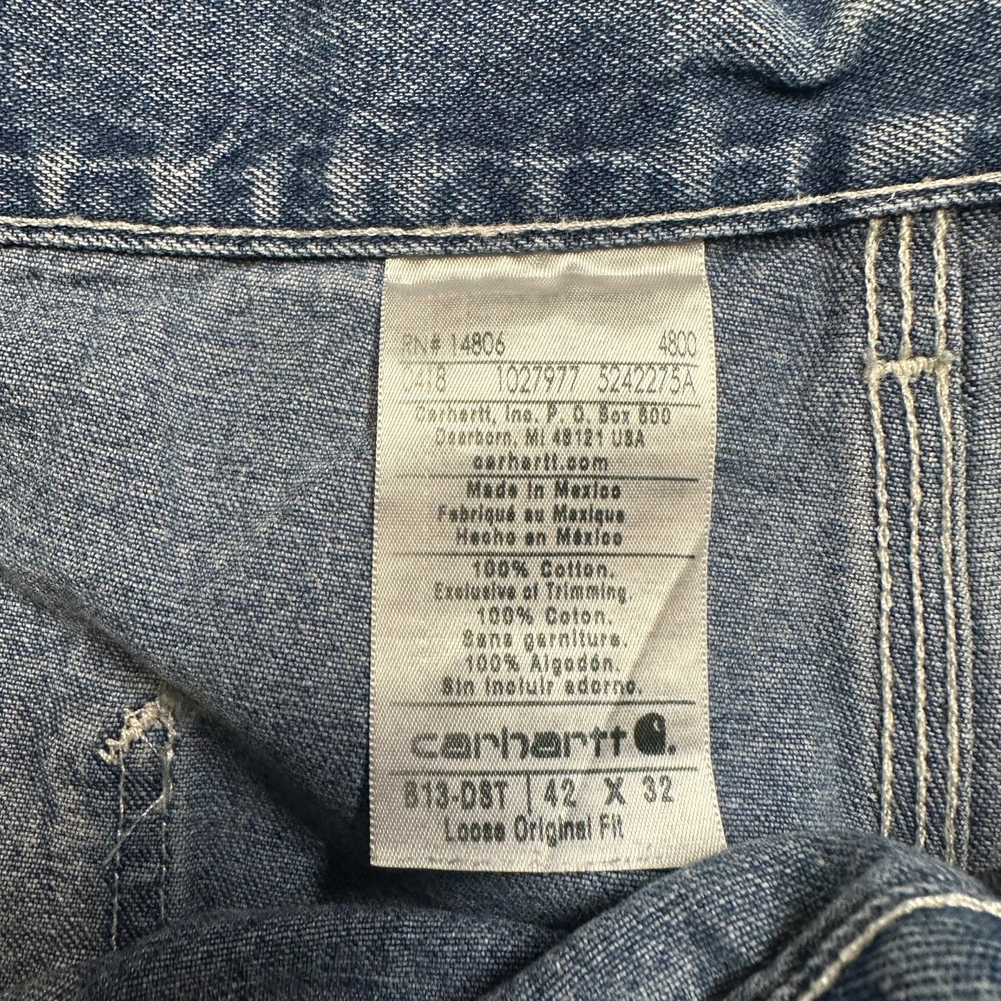Carhartt Loose Original Fit Jeans Men's Size 42x32 Blue Denim