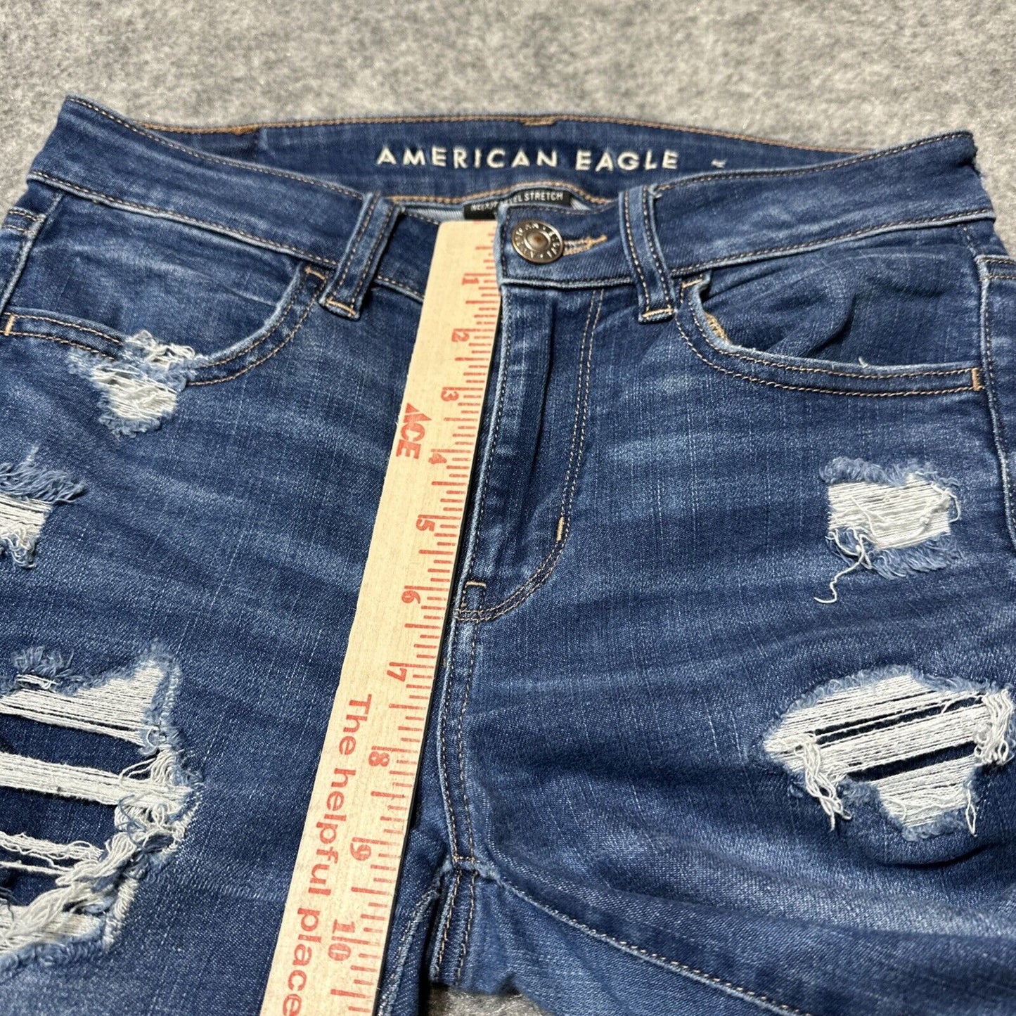 American Eagle Distressed Stretch Temp Tech Hi Rise Jegging Women's 4R Blue