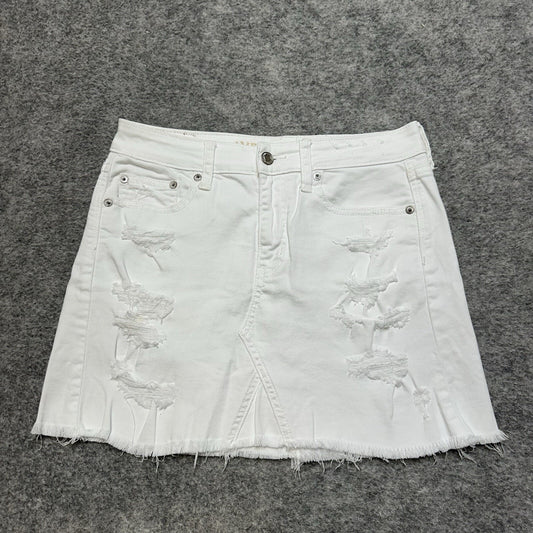 American Eagle Distressed Stretch Mini Jean Skirt Women's Size 4 White Denim