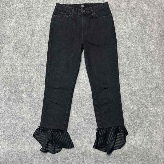 Paige Hoxton Straight Ankle Women's Ruffled Hem Flared Jeans Size 26P Black