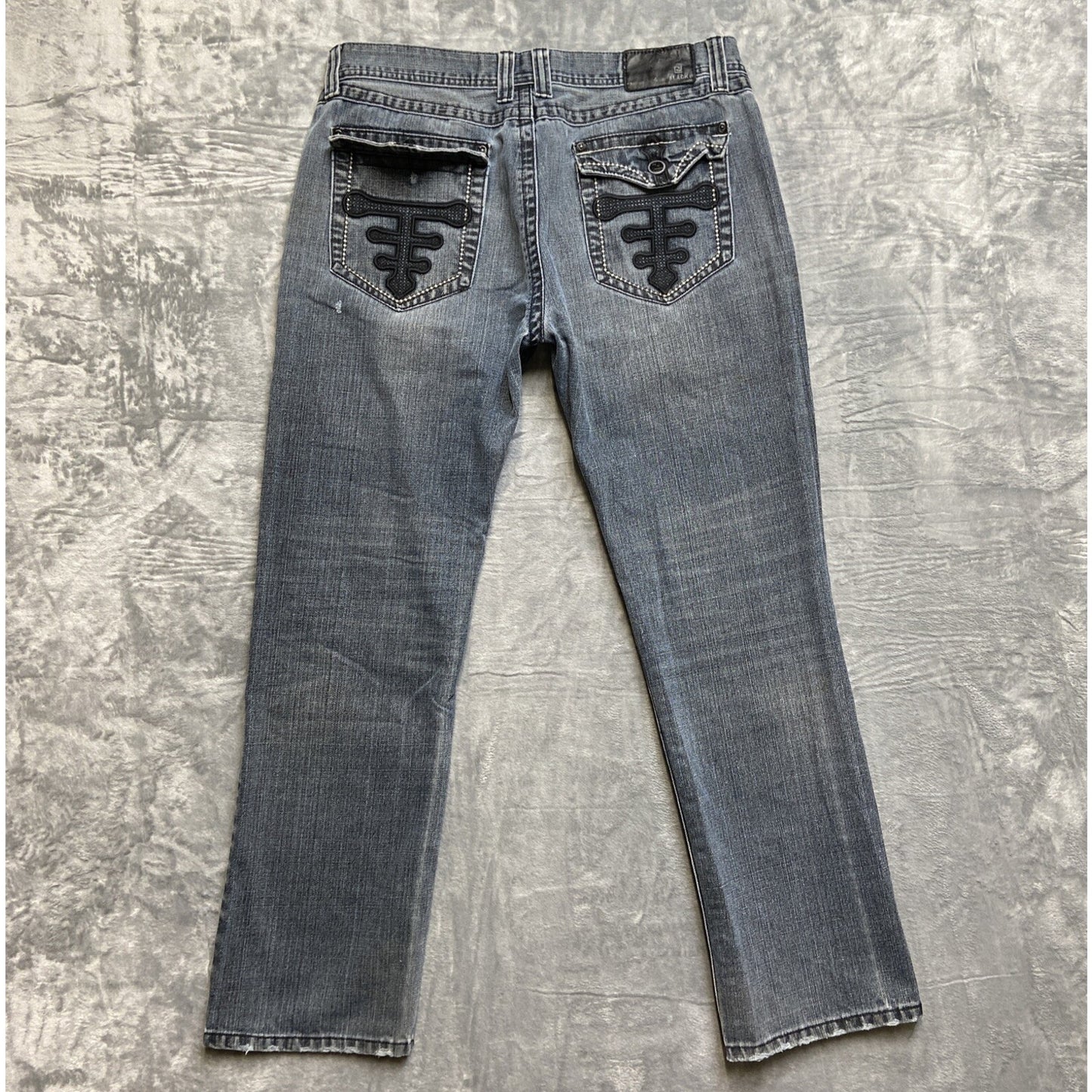 CJ Black Slim Straight Jeans Men’s 38x32 Denim Black Light Wash Distressed