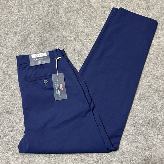 New Vineyard Vines OTG On The Go Pant Men's Size 30x30 Deep Bay Dark Blue Chinos