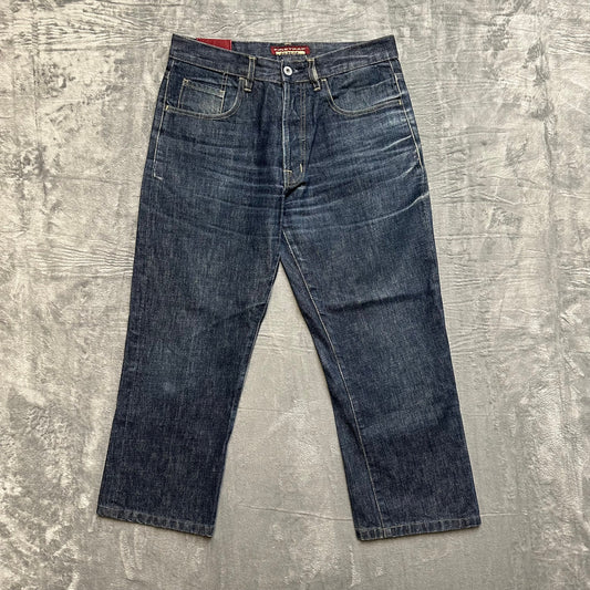 Firetrap Cropped Straight Jeans Men's Size 32 Blue Dark Button Fly *Hemmed*