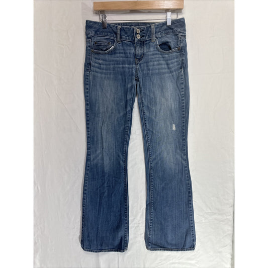American Eagle Artist Jeans Women's 4 Blue Stretch Flare Low Rise Distressed