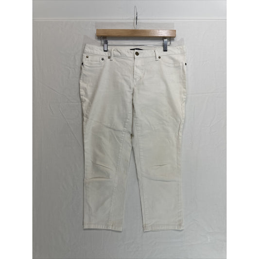 Max Jeans Women's Size 12 White Crop Denim Mid Rise Cuffed Stretch Jeans