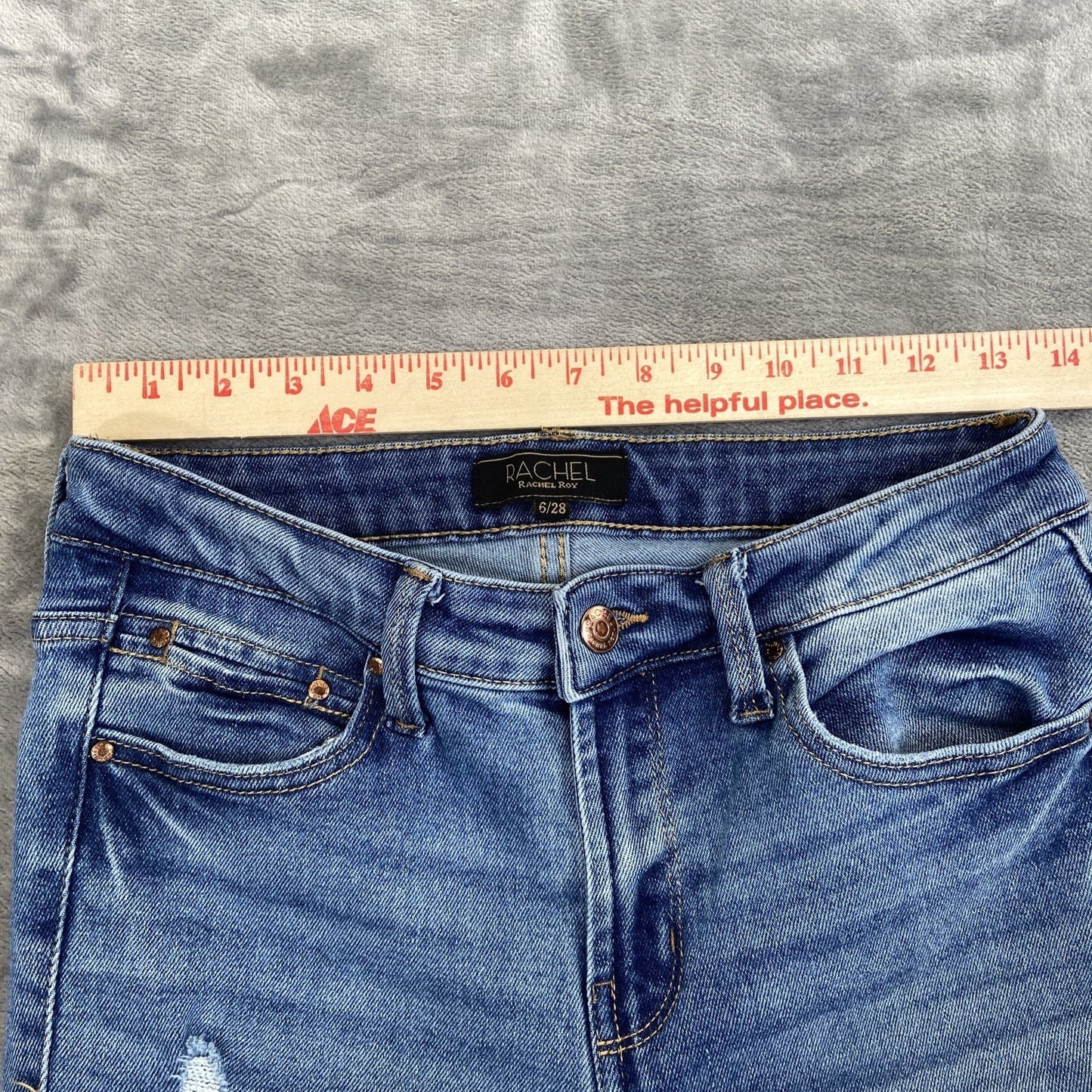 Rachel Roy Distressed Straight Jeans Women's Size 28 Blue Denim