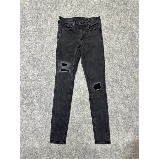 American Eagle Next Level Stretch Women's Distressed Jegging Size 4L Long Black