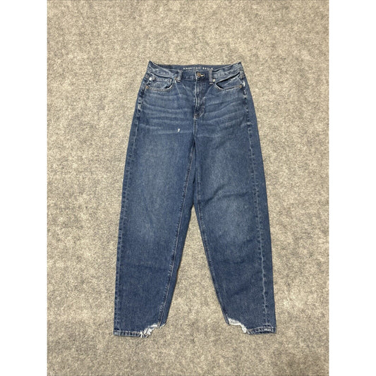 American Eagle Relaxed Mom Women's Distressed Jeans Size 4 R Blue Medium Denim