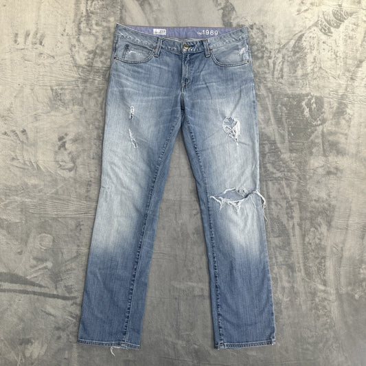 Gap 1969 Easy Straight Distressed Jeans Women's Size 29 Light Faded Blue