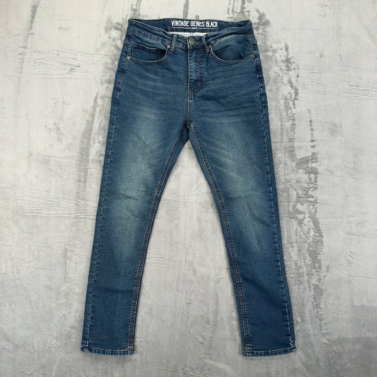 Vintage Genes Black Men's Slim Fit Jeans 30 Blue Medium Wash Denim