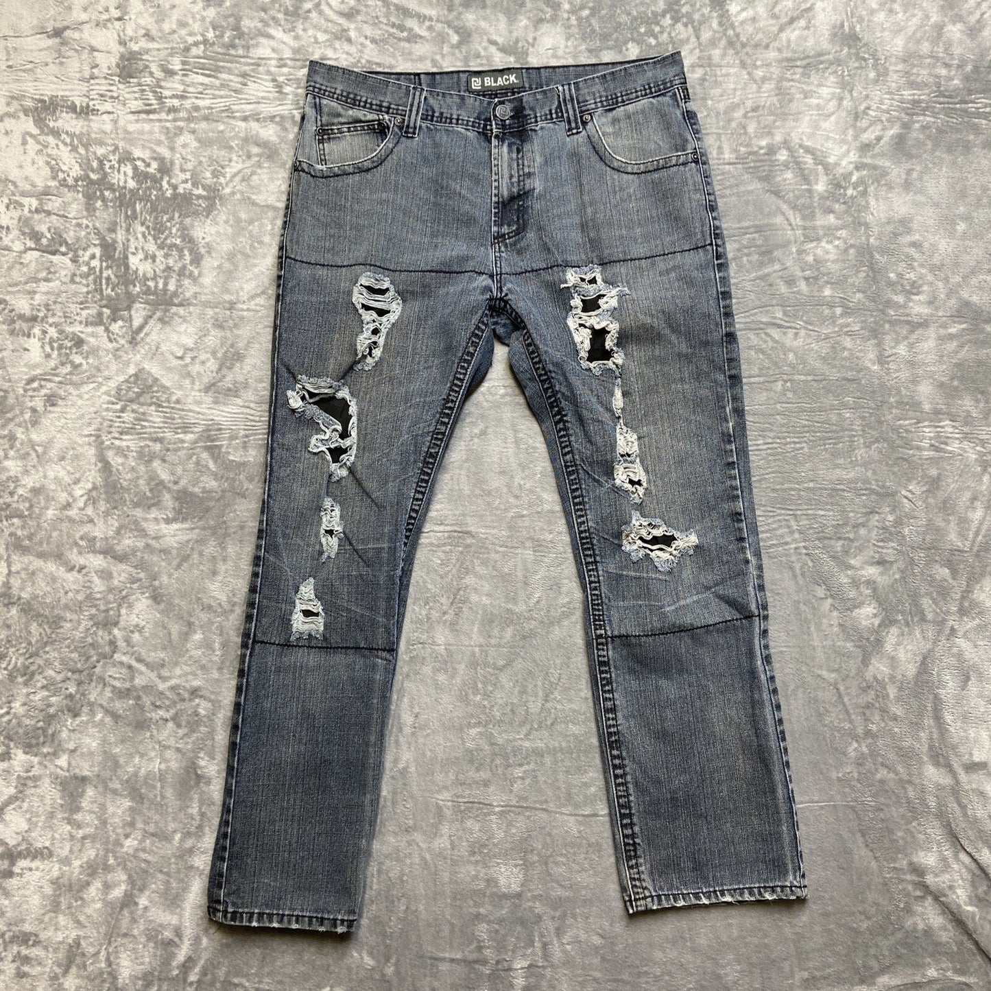 CJ Black Slim Straight Jeans Men’s 38x32 Denim Black Light Wash Distressed