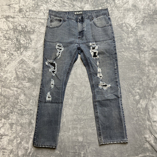 CJ Black Slim Straight Jeans Men’s 38x32 Denim Black Light Wash Distressed
