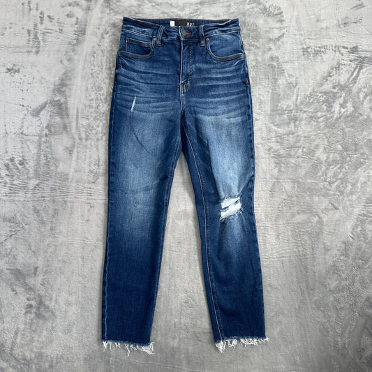 KUT From The Kloth Women's Rachael Fab Ab Mom Jeans Size 0 Blue Distressed