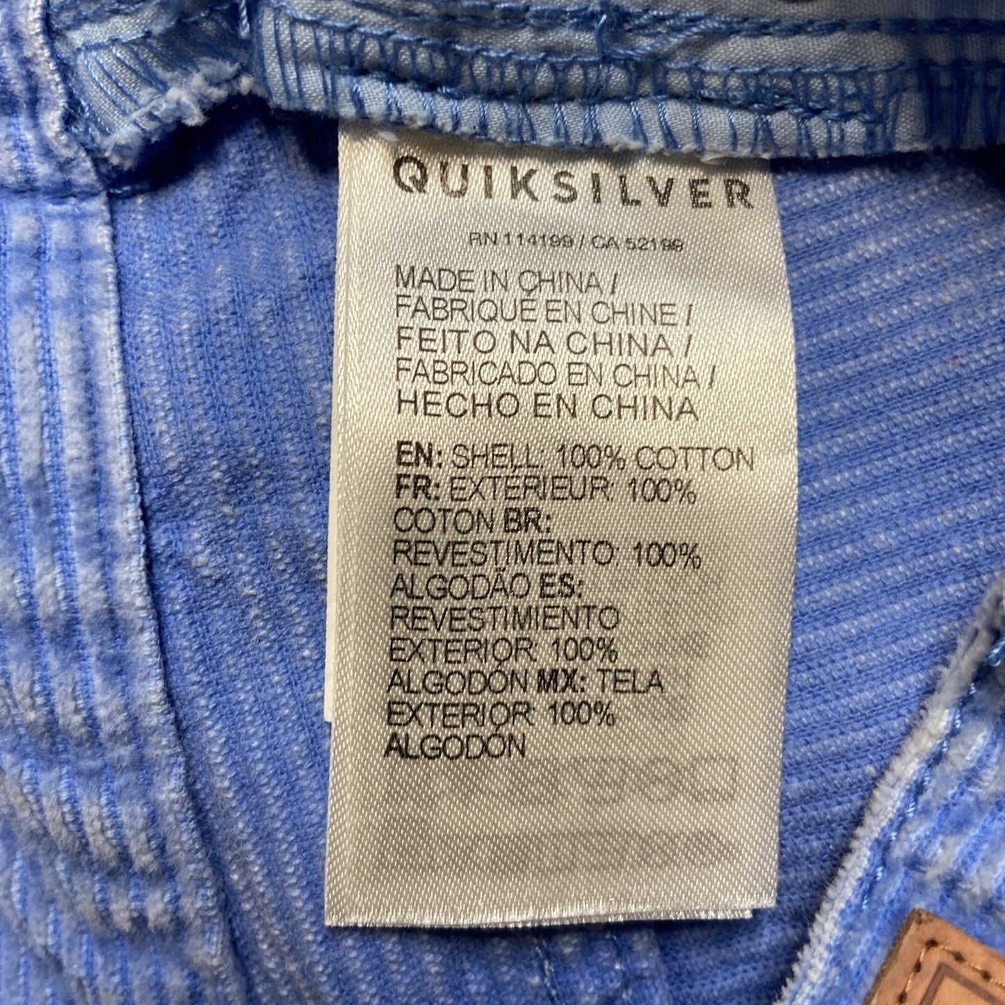 Quiksilver Chino Pants Men's Size 25 Corduroy Ribbed Straight Blue