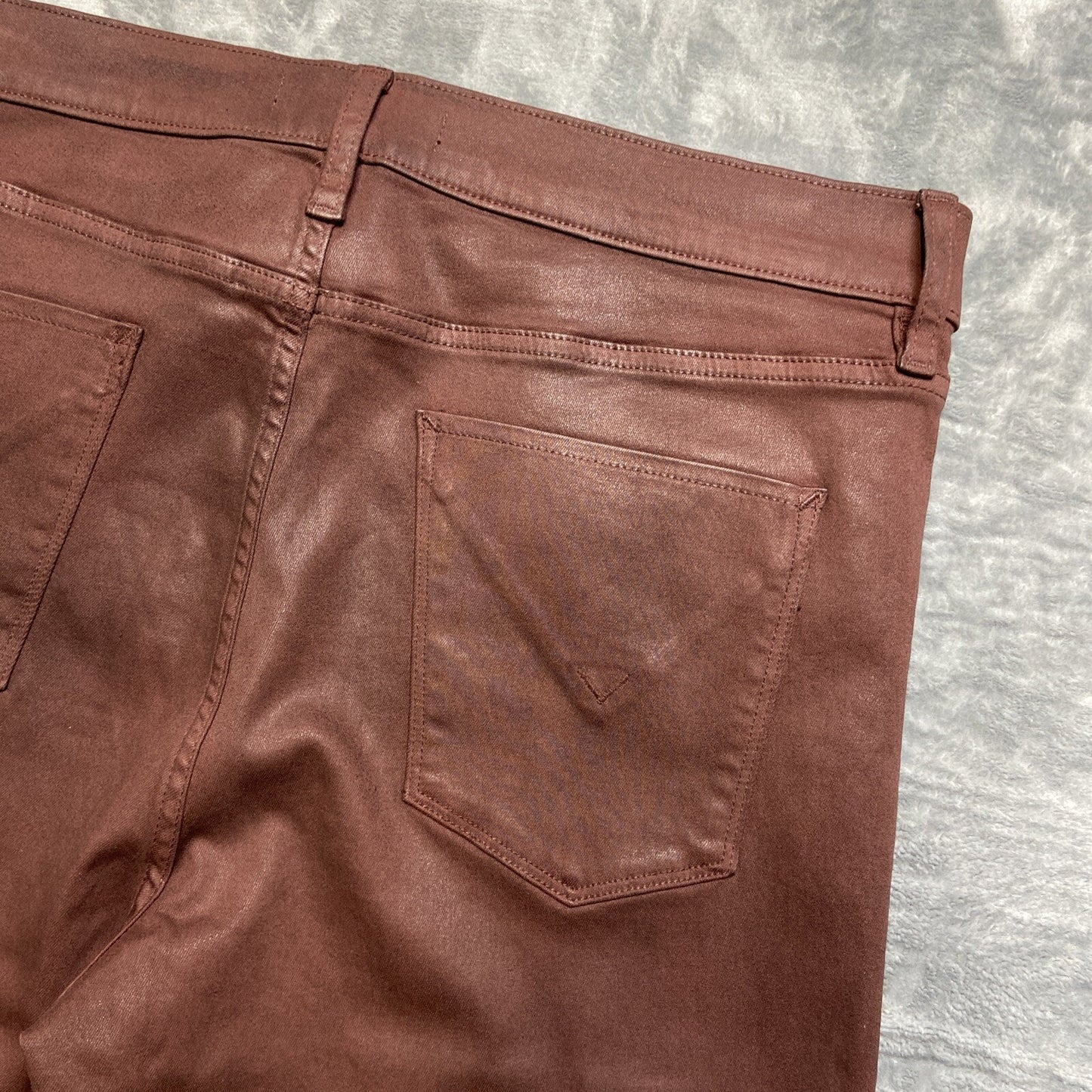 New Hudson Leather Coated Nico Mid Rise Skinny Ankle Jeans Women’s Size 34 Brown