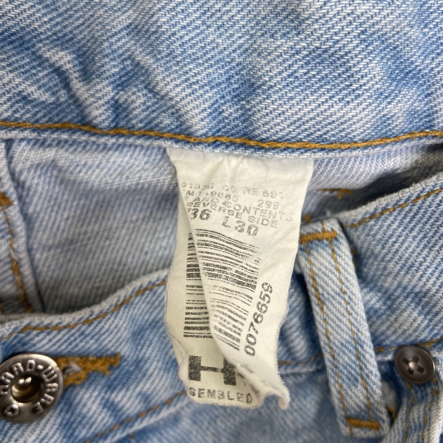 Vintage H.I.S. 90s Y2K Straight Jeans Men's Size 36x30 Light Blue Denim