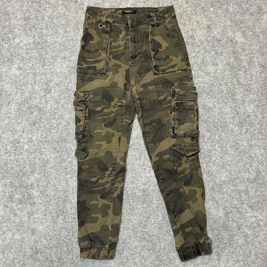 American Bazi Women's Cargo Joggers Size Medium Green Camo Dark Wash