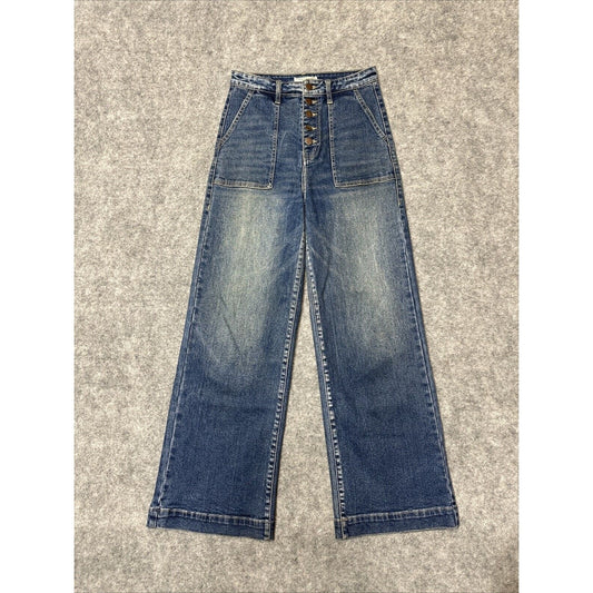 Nature Denim Women's Wide Leg Button Fly Jeans Size 26 Blue Medium Wash Denim