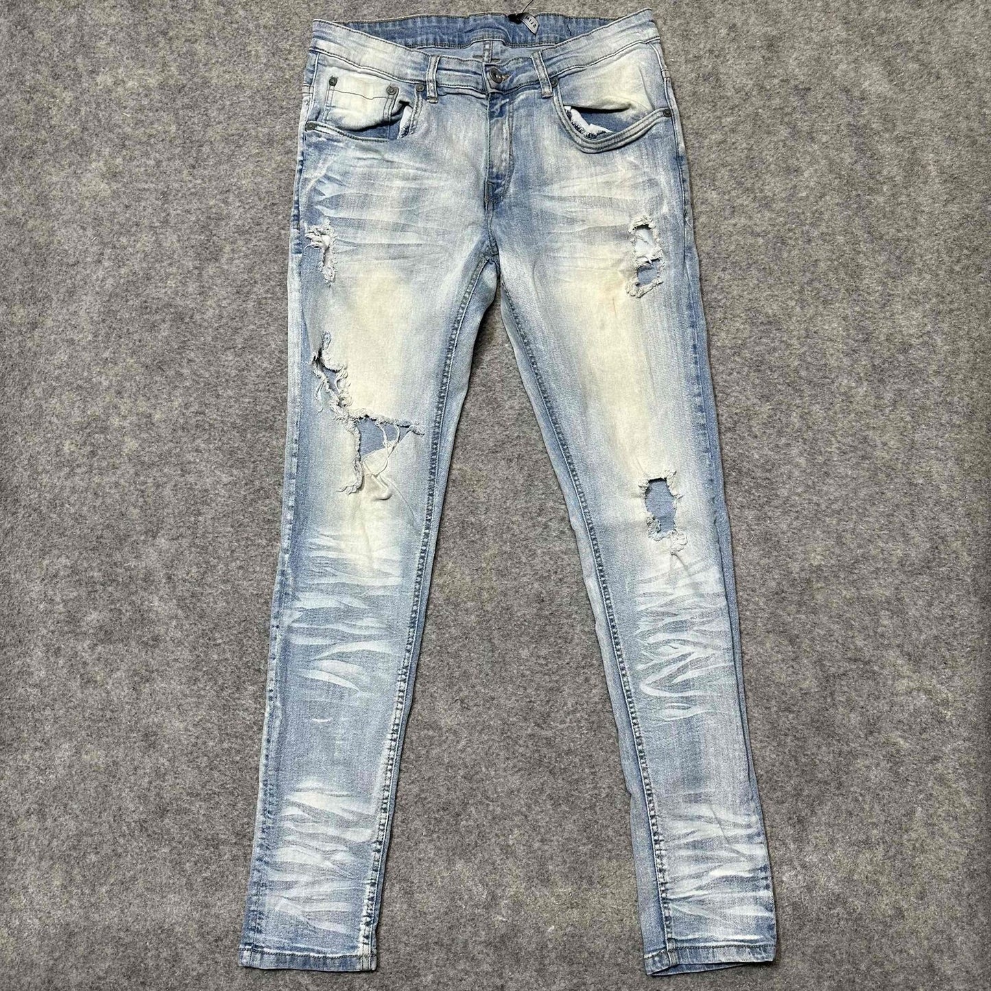 Copper Rivet Men's Slim Fit Distressed Jeans Size 32x32 Blue Acid Wash Denim