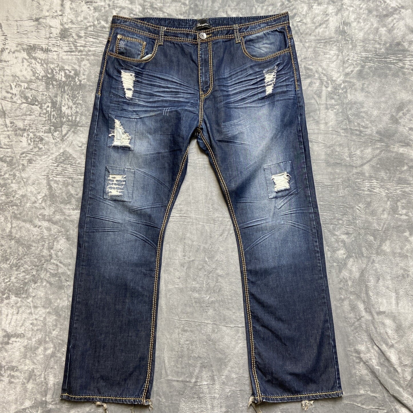 Lanzinno Jeans Men’s Size 46 Denim Blue Dark Wash Distressed