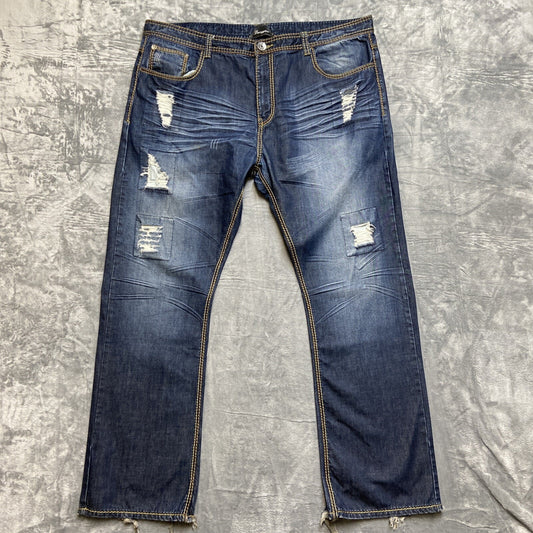 Lanzinno Jeans Men’s Size 46 Denim Blue Dark Wash Distressed