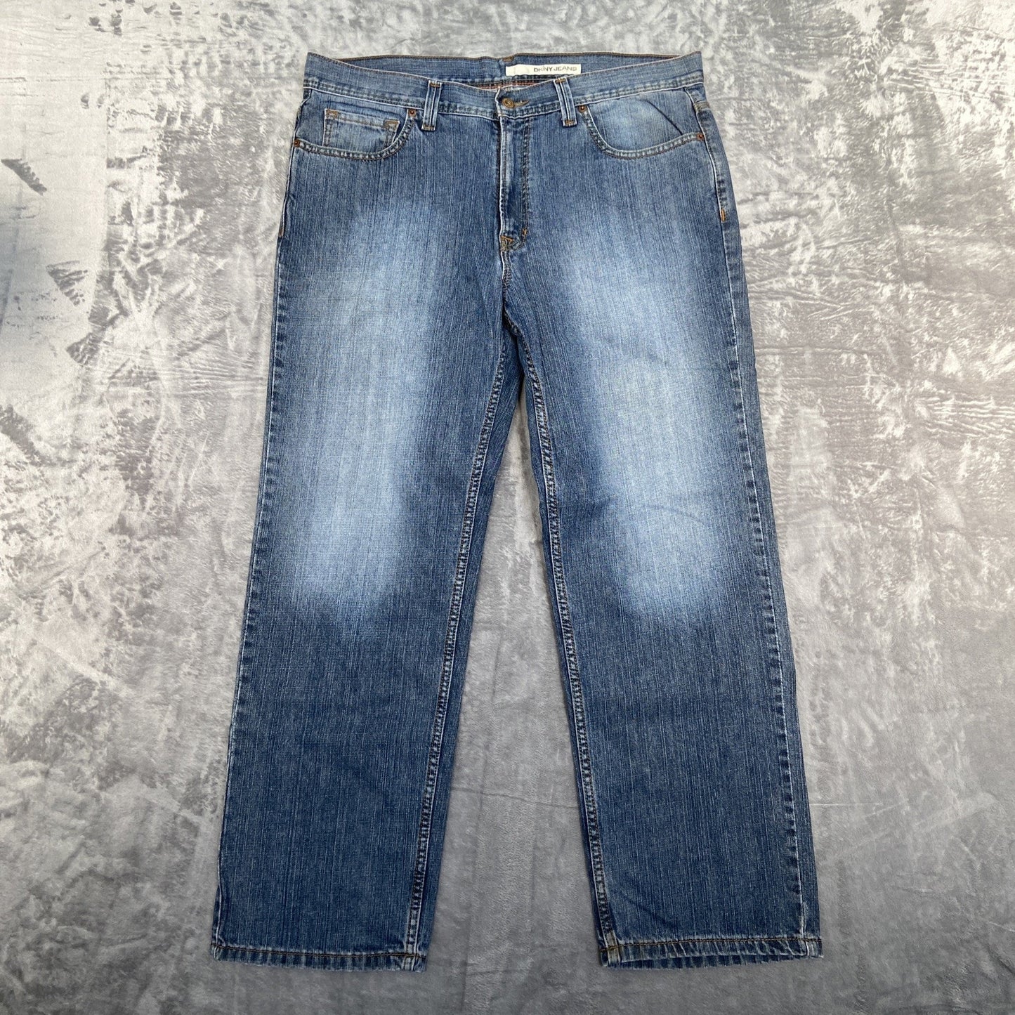 Vintage DKNY Embroidered Straight Jeans Men's Size 36x30 Blue Denim