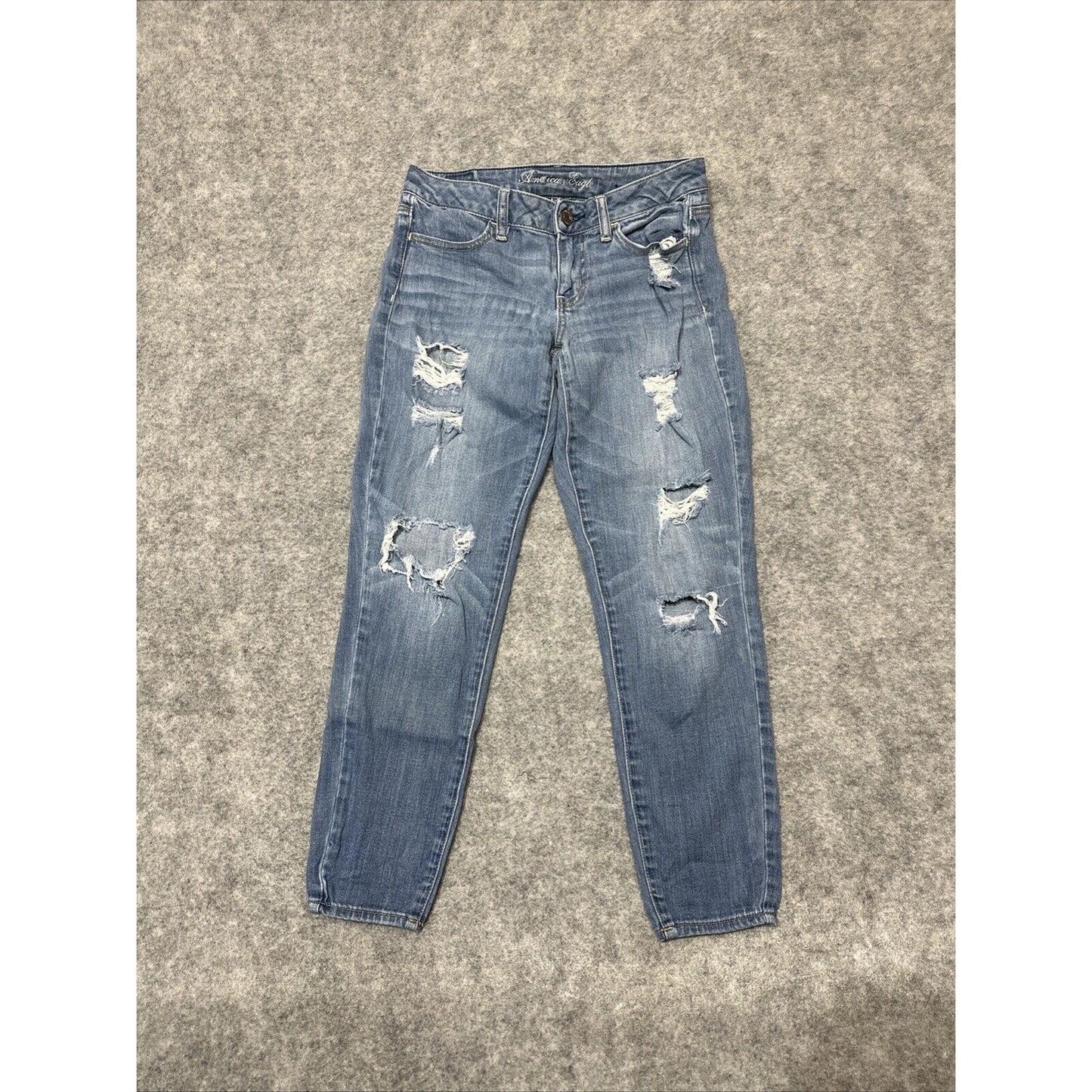 American Eagle Stretch Women’s Distressed Jeggings Size 6 Blue Light Wash Denim