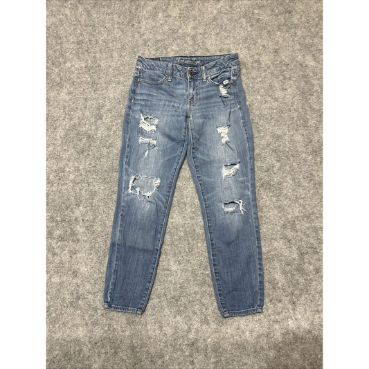 American Eagle Stretch Women’s Distressed Jeggings Size 6 Blue Light Wash Denim
